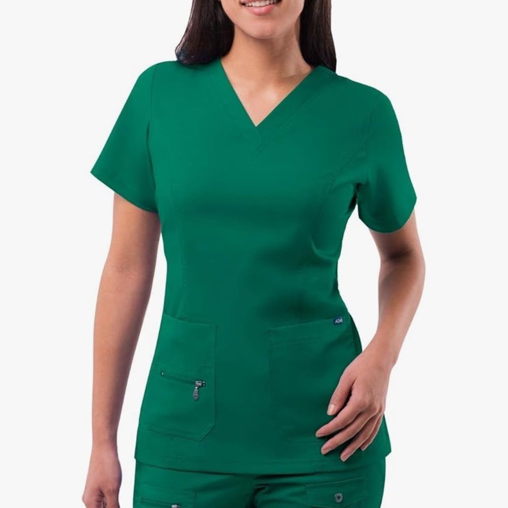 Adar Women's Pro Scrub Top Size 2XL Green Short Sleeve V-neck Three Pockets